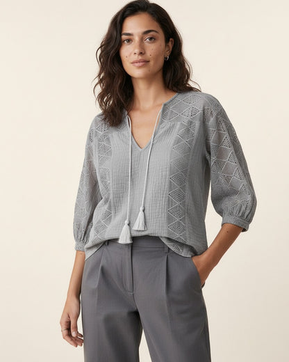 Luca Blouse - Cotton in GRAY - midsize front