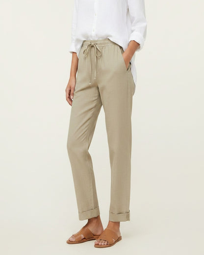 Naos Trousers - Relaxed Straight-Leg Linen in Light Khaki