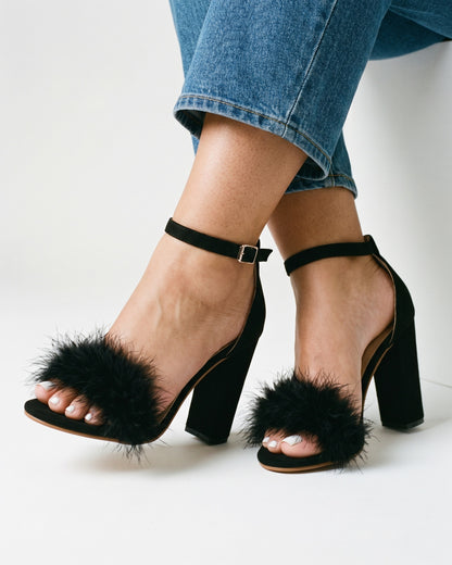 Uael Sandals - Block-Heel Suede in Black - midsize front