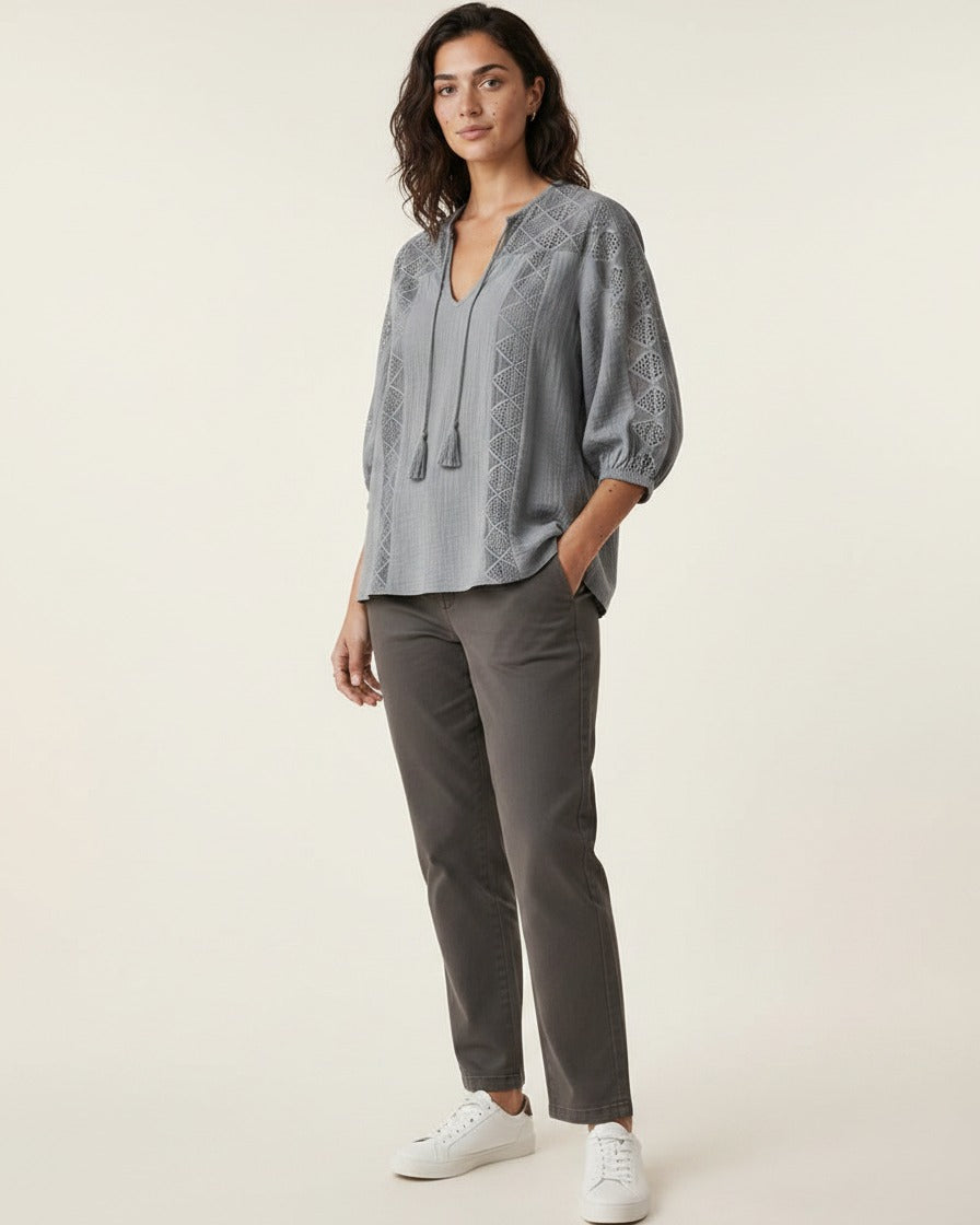 Hugo Blouse - Cotton in GRAY - midsize front