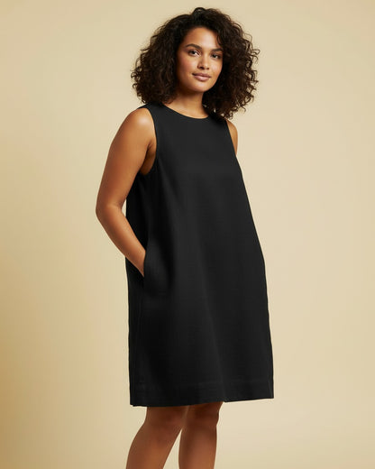 Cleo Dress - Linen in Black - midsize front