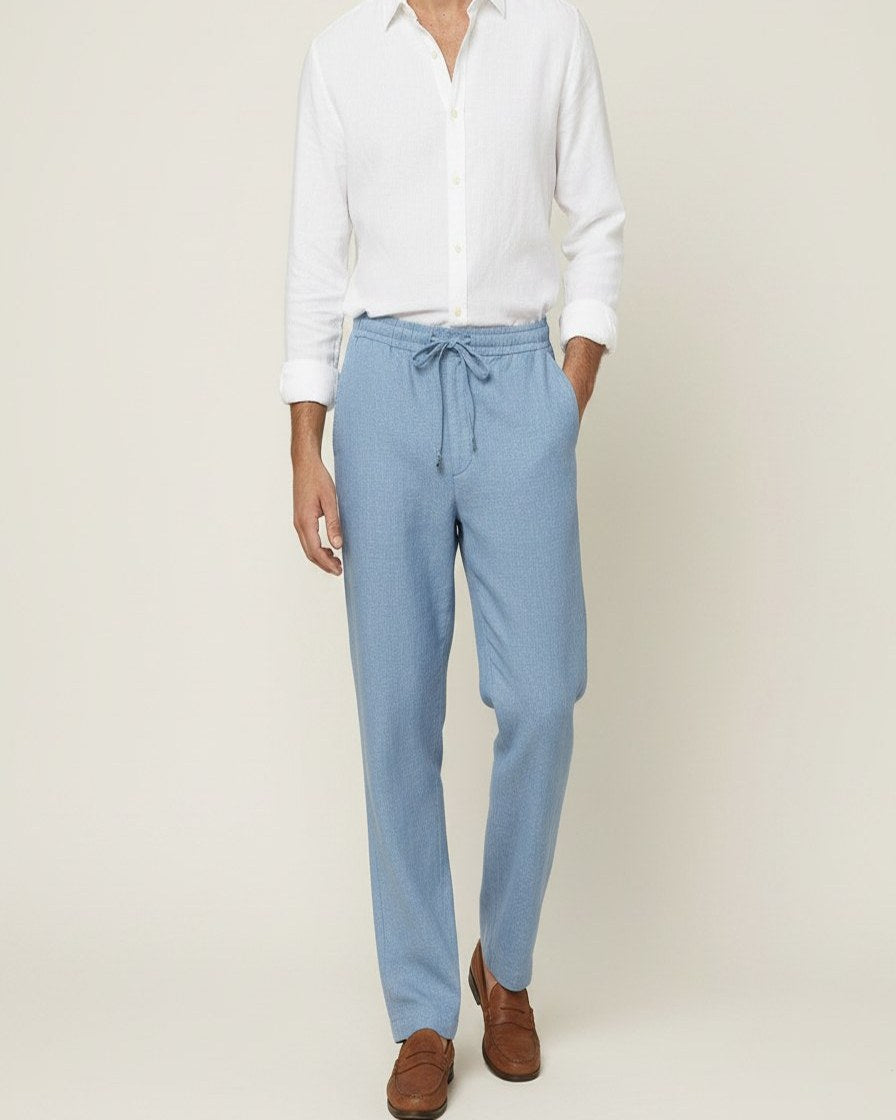 Lars Trousers - Relaxed Linen in Sky Blue - midsize front