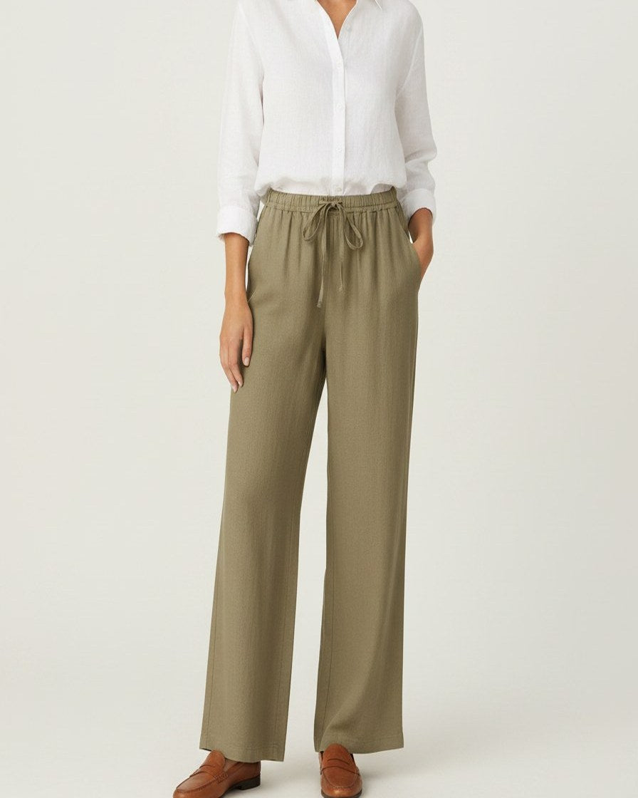 Sloane Trousers - Relaxed Wide-Leg Linen in Khaki - midsize front