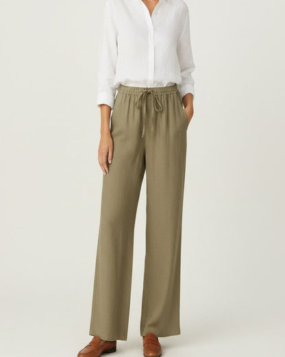 Sloane Trousers - Relaxed Wide-Leg Linen in Khaki - midsize front
