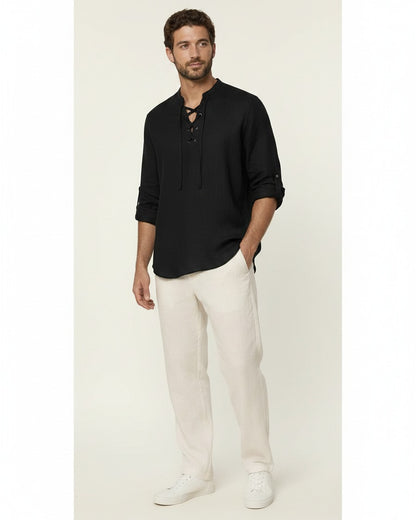 Kael Shirt - Linen in black - midsize front