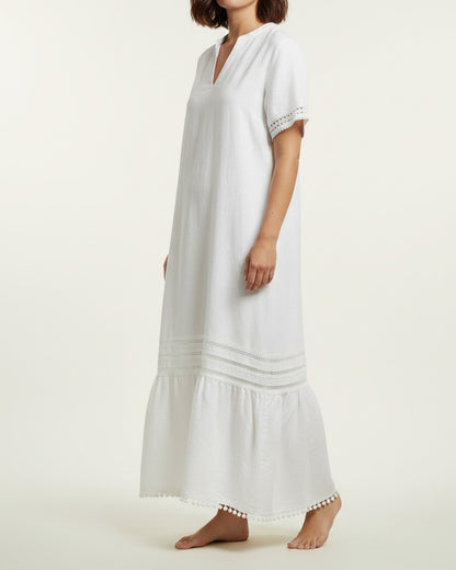 Bleo Dress - Linen in White - midsize front