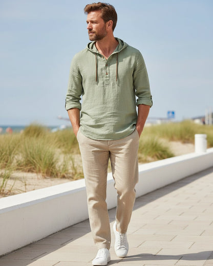 Ivo Shirt - Relaxed Linen in Green - outdoor 1