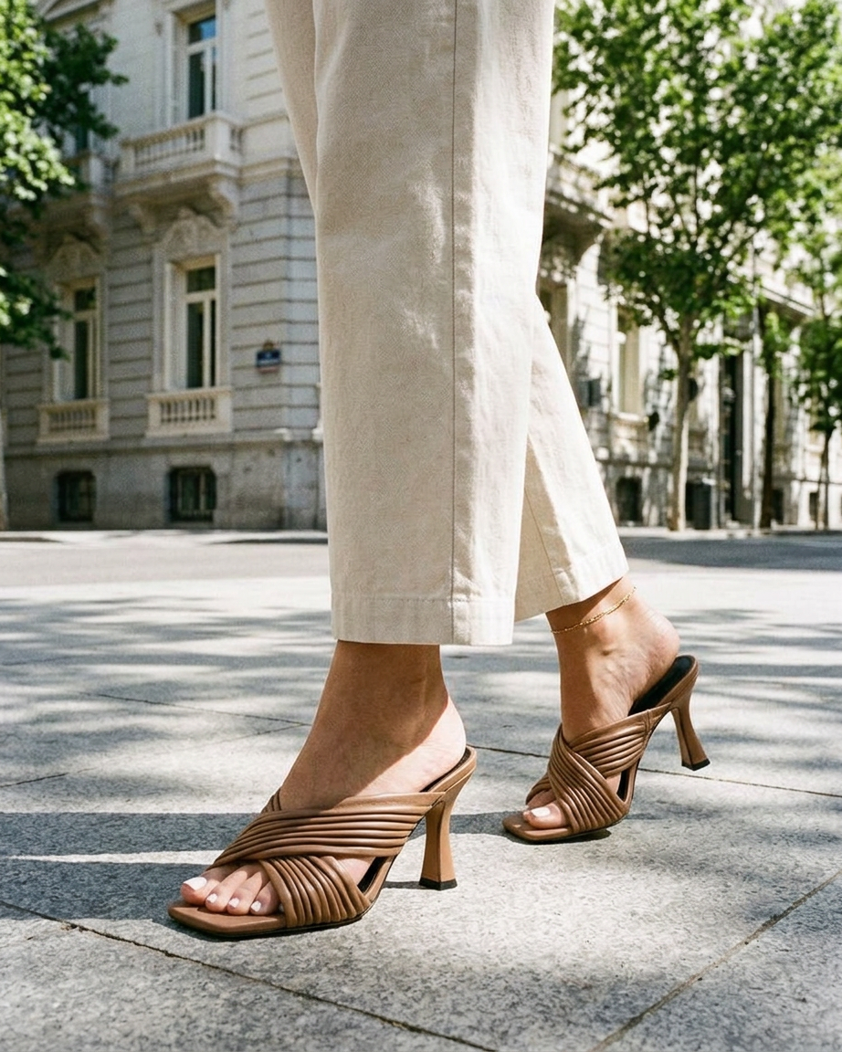 Faro Sandals - Square-Toe in Khaki - outdoor 1