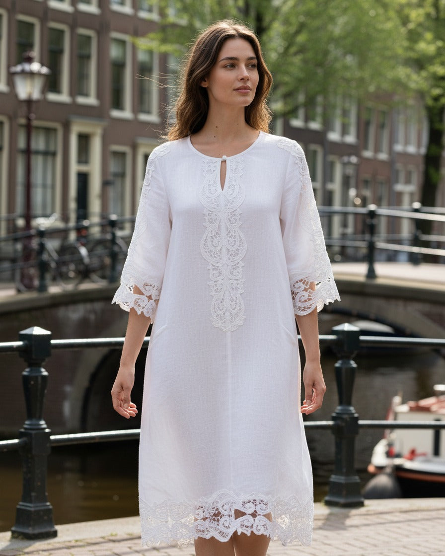 Mara Dress - Linen in White - outdoor 1