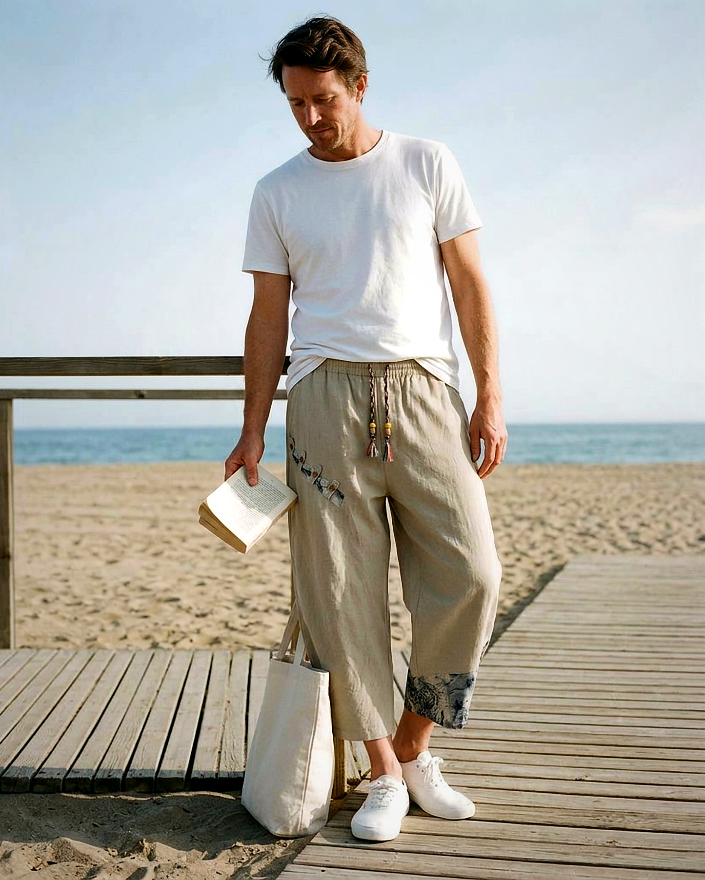 Harbor Trousers - Relaxed Wide-Leg Linen in white pants man