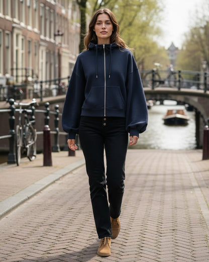 Daan Hoodie - Relaxed Zip in Blue - outdoor 1