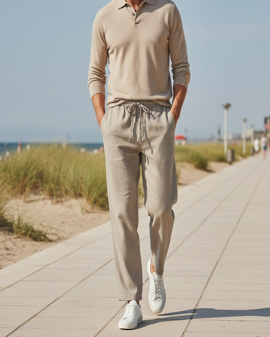 Lars Trousers - Relaxed Linen in Beige - outdoor 1