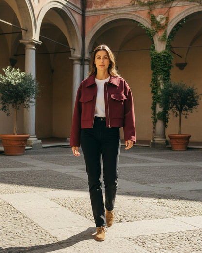 Oran Jacket - Zip in Wine Red