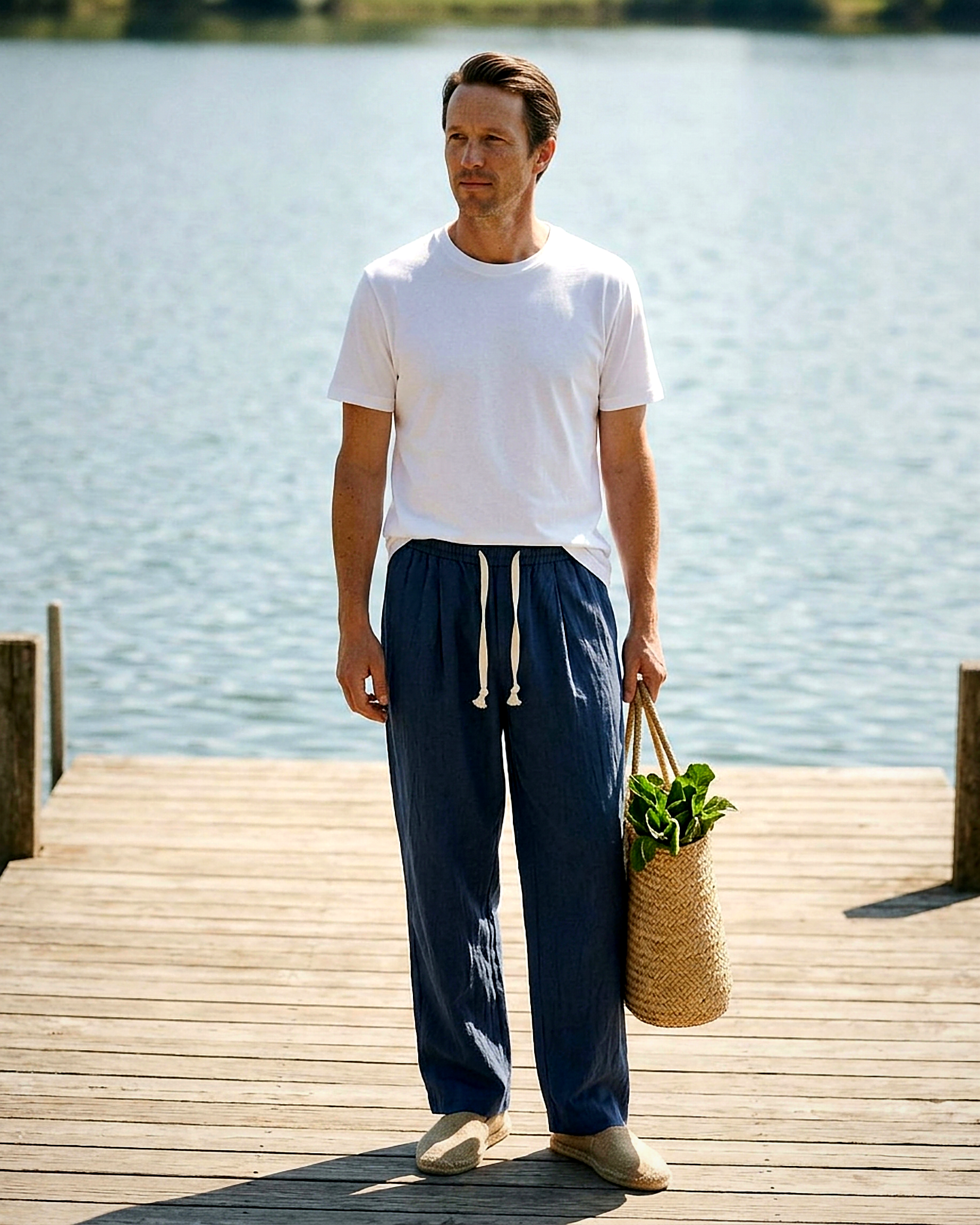 Harbor Trousers - Relaxed Wide-Leg Linen in Navy Blue