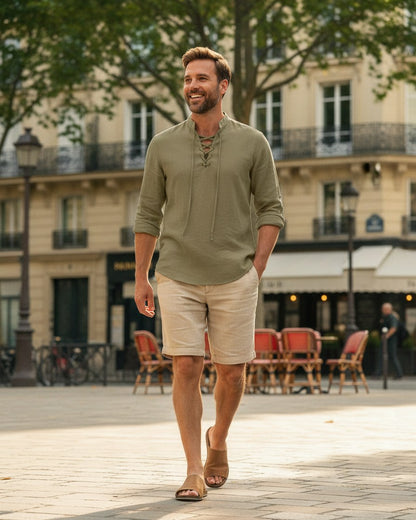 Vael Shirt - Relaxed Denim in Khaki - outdoor 1