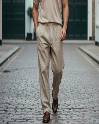 Cove Trousers - Relaxed Wide-Leg Linen in Khaki - outdoor 1