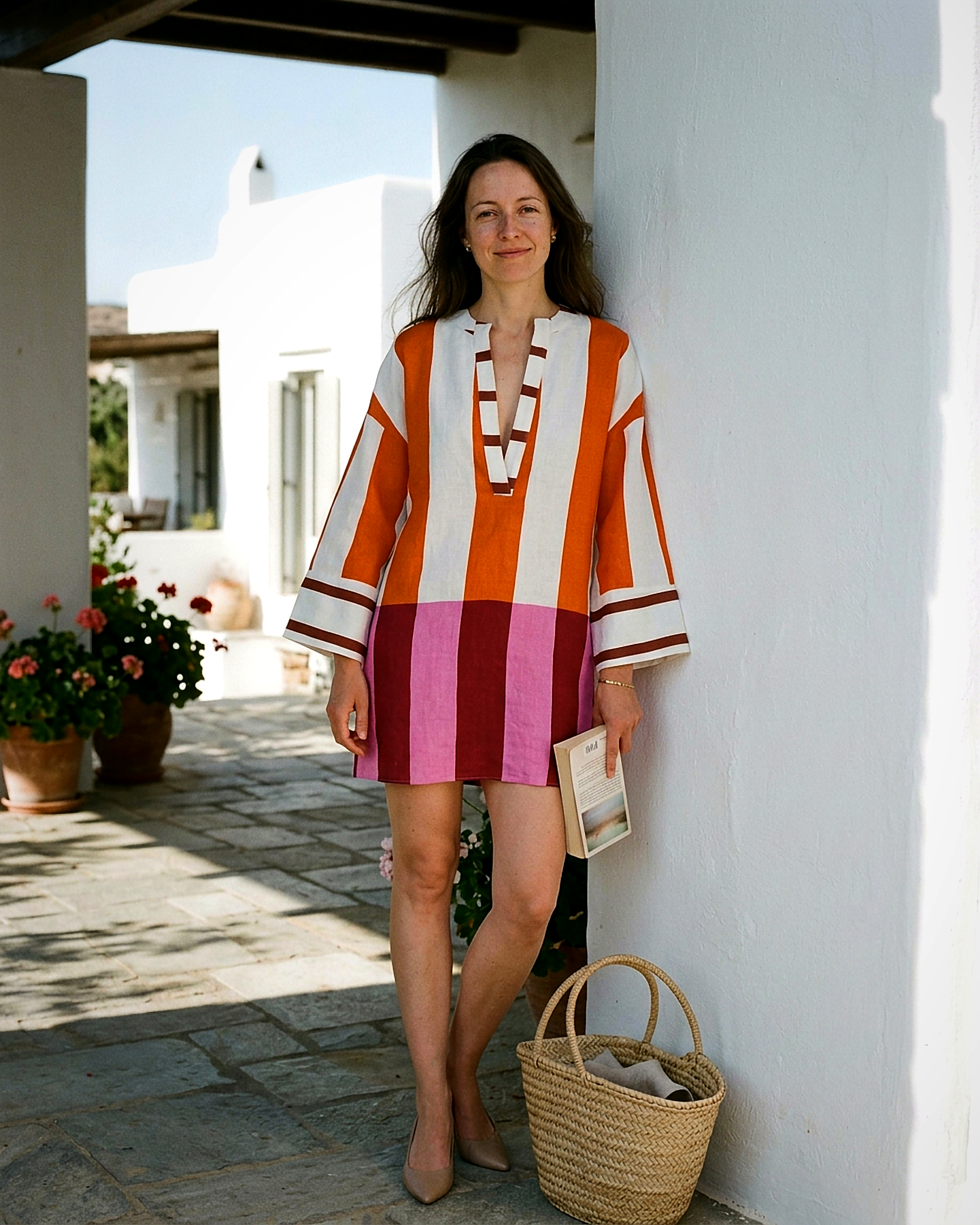 Anouk Dress - Relaxed Linen in Striped Print - outdoor 1