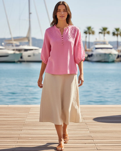 Marc Blouse - Linen in Pink - outdoor 1
