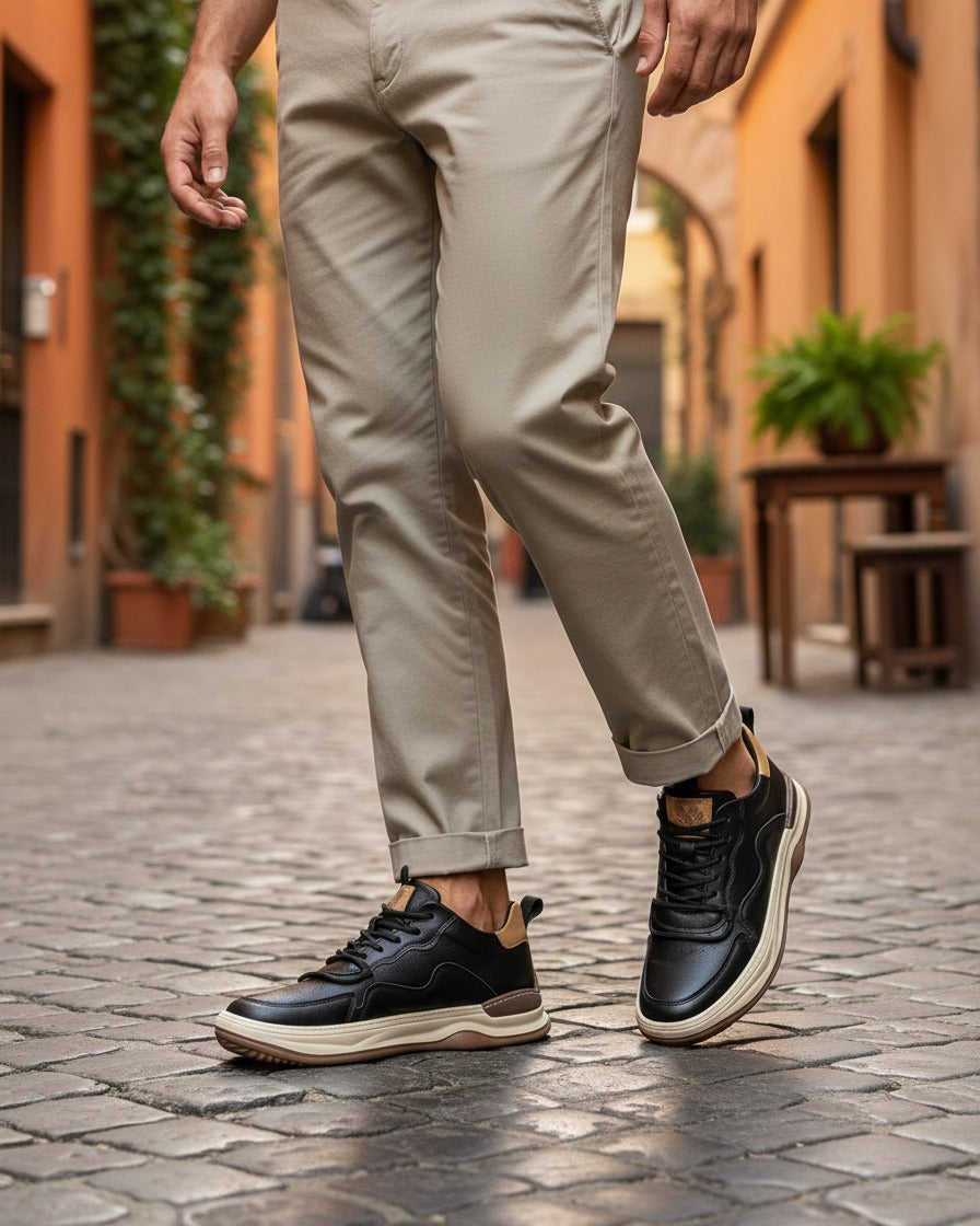 Dael Shoes - Leather in Black Beige - outdoor 1