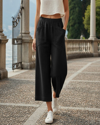 Yoel Trousers - Relaxed Wide-Leg Linen in Black - outdoor 1