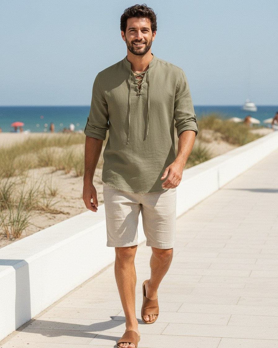Xen Shirt - Linen in Khaki - outdoor 1