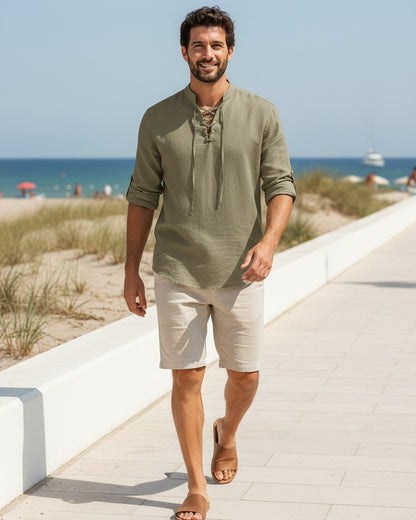 Xen Shirt - Linen in Khaki - outdoor 1