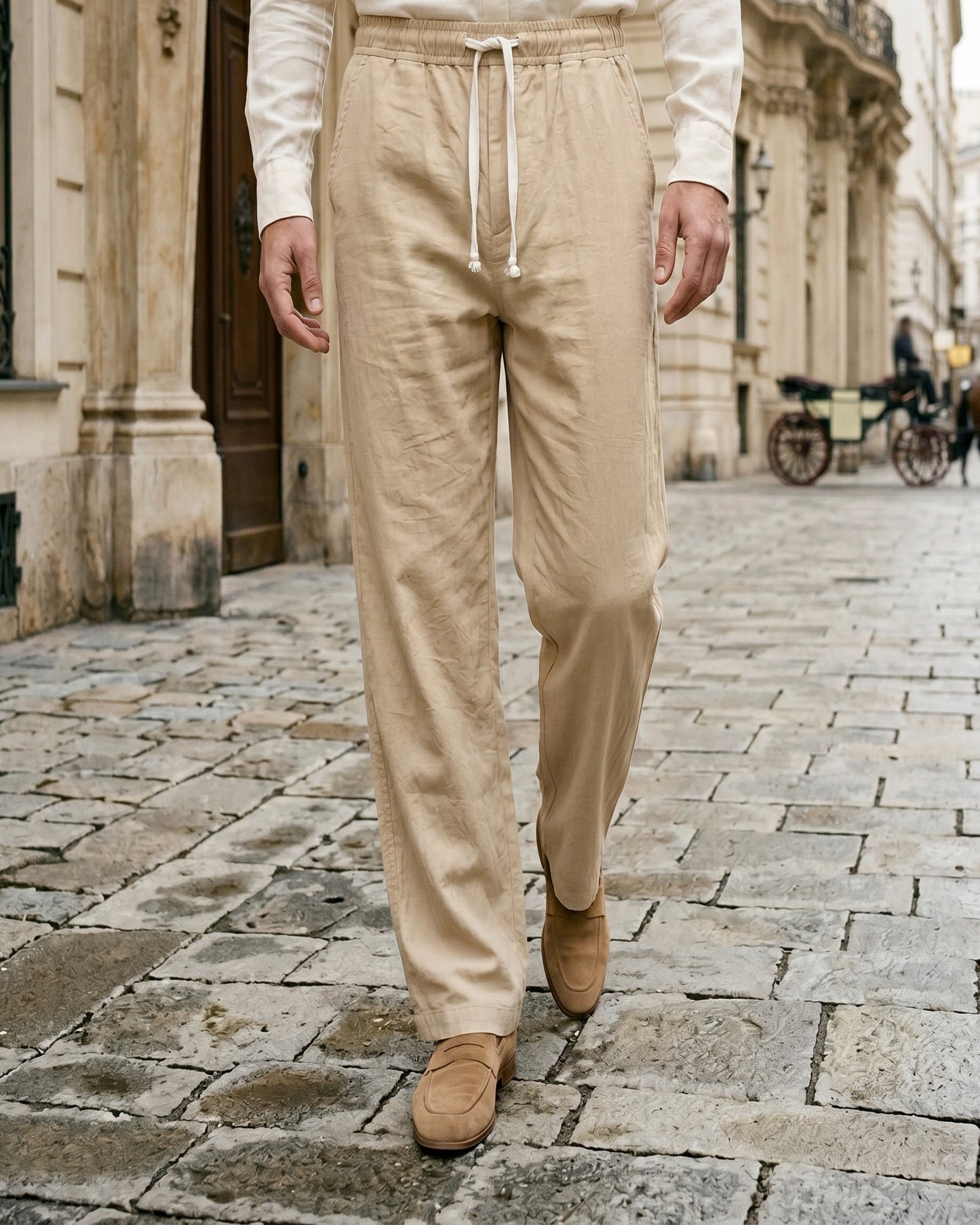 Cove Trousers - Relaxed Wide-Leg Linen in Khaki - outdoor 1