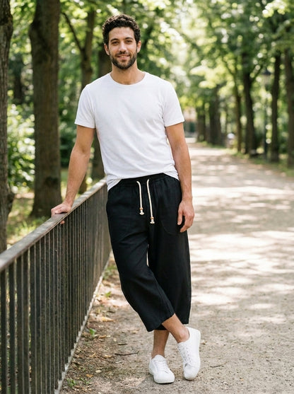 Yukio Trousers - Cropped Drawstring - Black