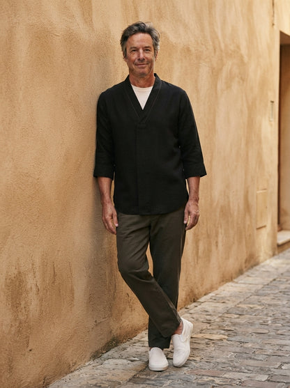 Takuma Kimono Shirt - Crossover Collar - Black