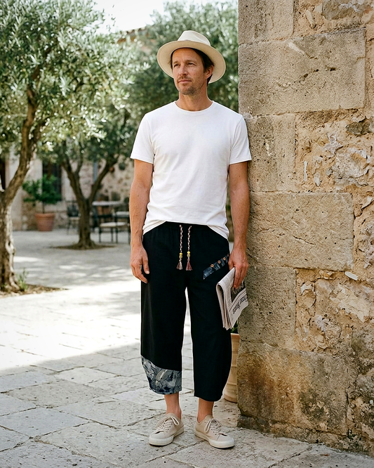 Harbor Trousers - Relaxed Wide-Leg Linen in Black Harem Pants