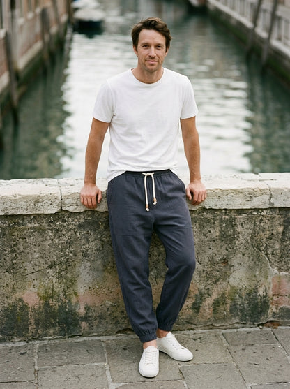 Yoshika Trousers - Relaxed Drawstring - Blue
