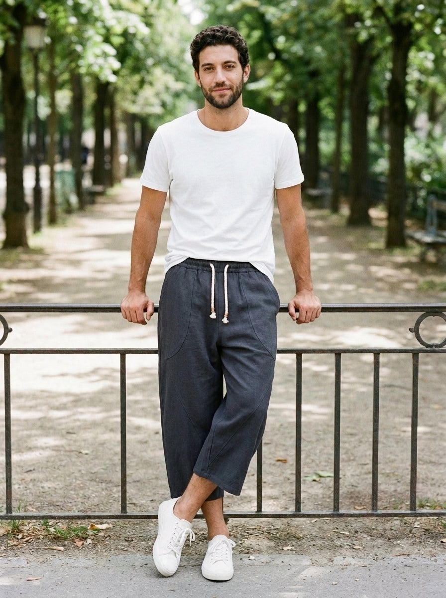 Yukio Trousers - Cropped Drawstring - Blue