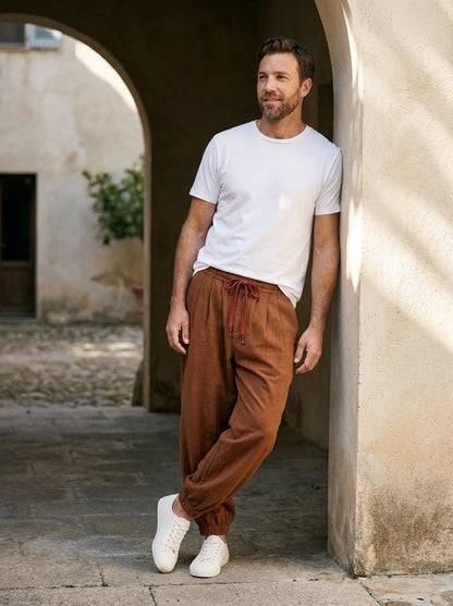 Yumiko Trousers - Light Linen Blend - Brown