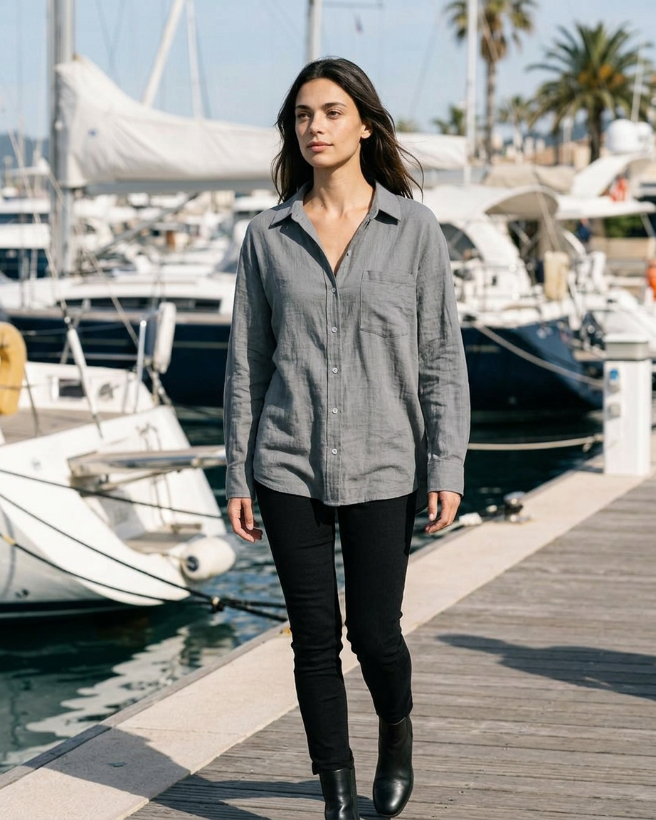 Ciel Shirt - Linen in GRAY - outdoor 1