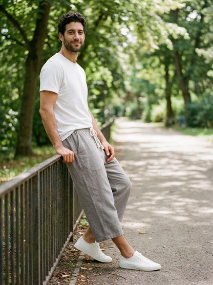 Yukio Trousers - Cropped Drawstring - Gray