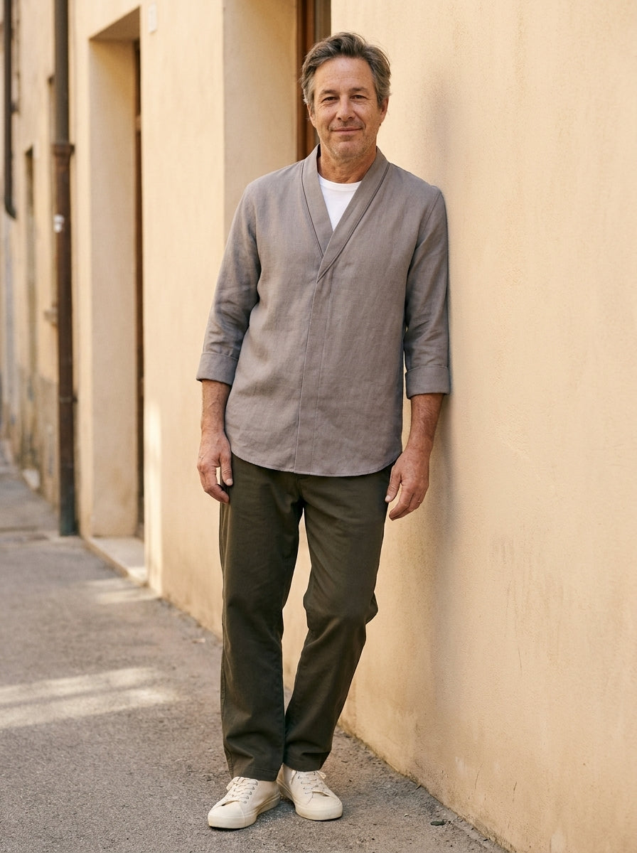 Takuma Kimono Shirt - Crossover Collar - Gray