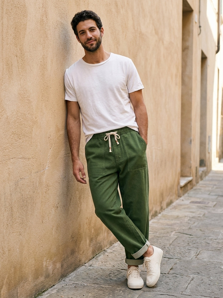 Hiroshi Trousers - Tailored Drawstring - Green