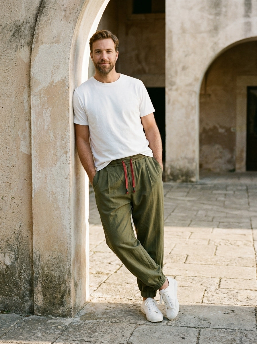 Yumiko Trousers - Light Linen Blend - Green