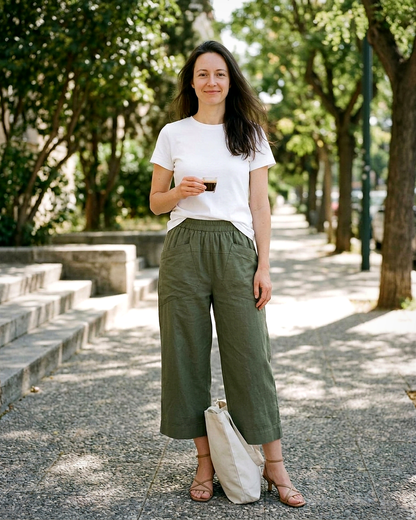Liv Trousers - Relaxed Wide-Leg Linen in Green