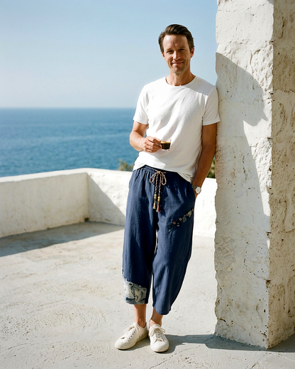 Harbor Trousers - Relaxed Wide-Leg Linen in Navy Pants men