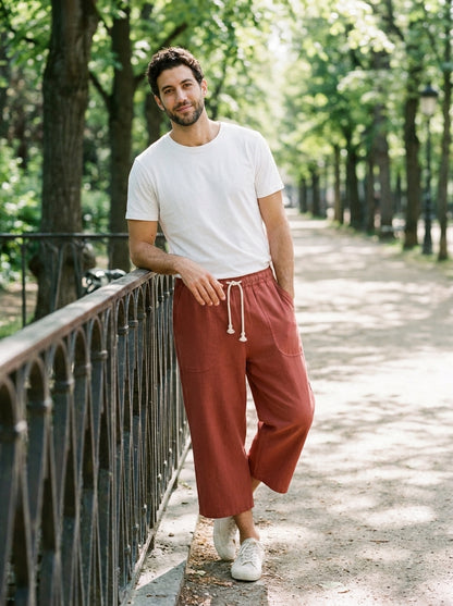 Yukio Trousers - Cropped Drawstring - Red