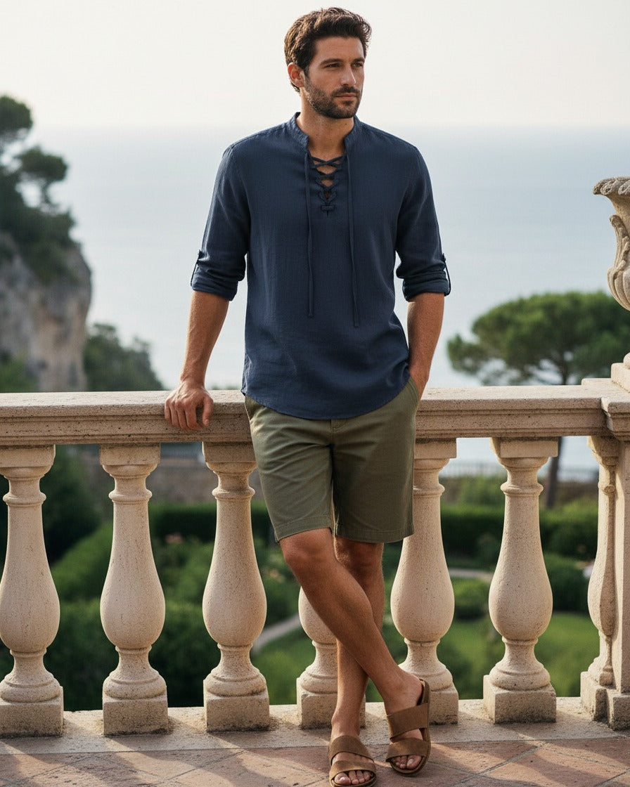 Kael Shirt - Linen in navy - outdoor 2