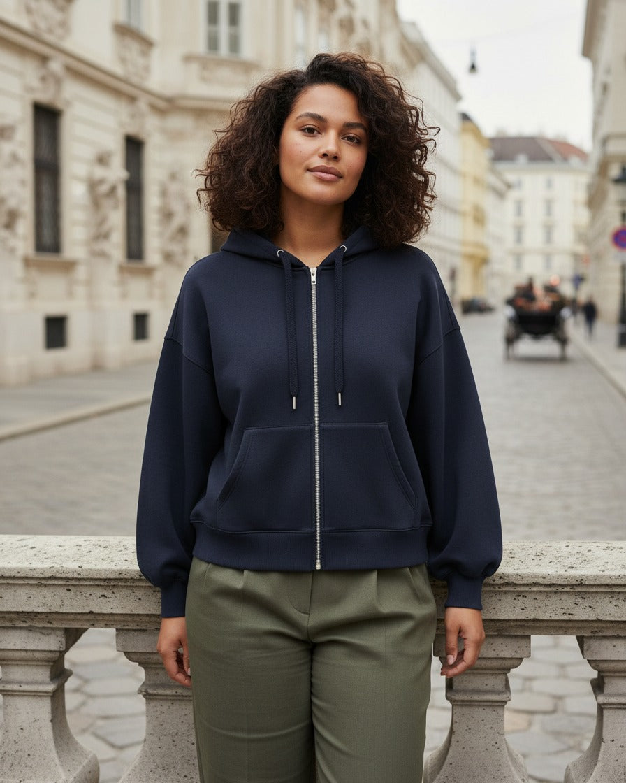 Daan Hoodie - Relaxed Zip in NavyBlue - outdoor 2