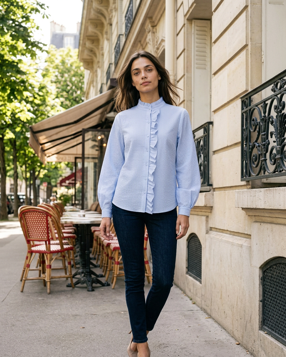 Zeno Blouse - Stand-Collar in Blue - outdoor 2
