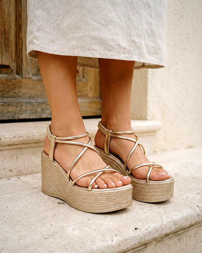 Estelle Sandals - Platform in Gold - outdoor 2