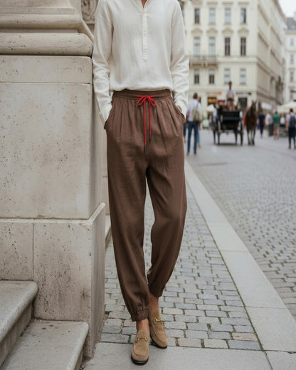 Jaan Trousers - Linen in coffee - outdoor 2