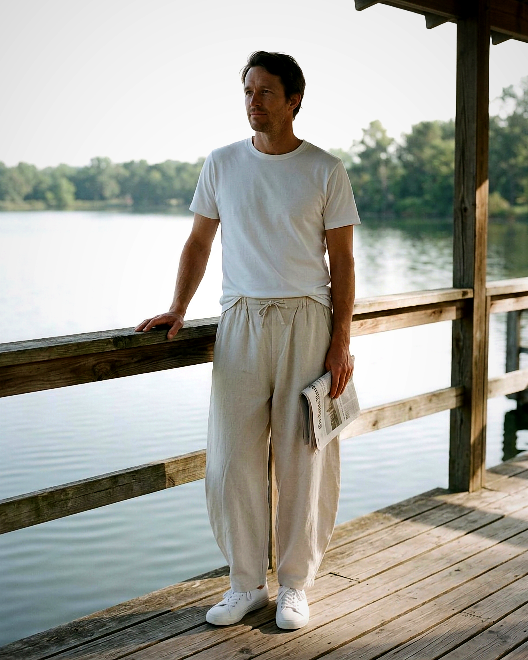 Cadence Trousers - Relaxed Wide-Leg Linen in Optic linen - outdoor 2