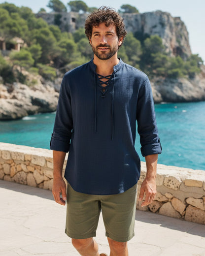 Vael Shirt - Relaxed Denim in Navy - outdoor 2