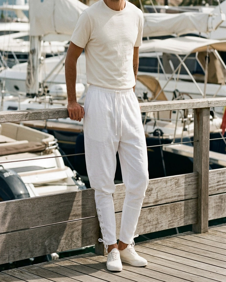 Jaan Trousers - Relaxed Linen in White - outdoor 2