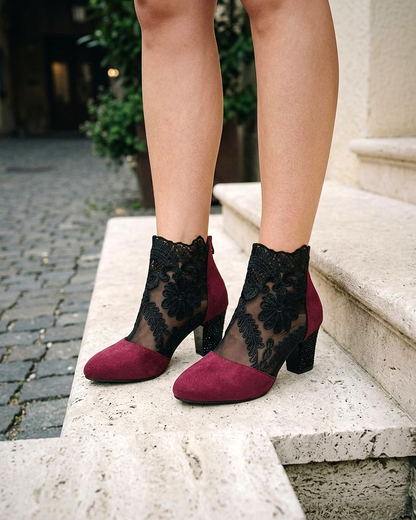 Ingrid Boots - Pointed-Toe Block-Heel Leather in Wine red - outdoor 2